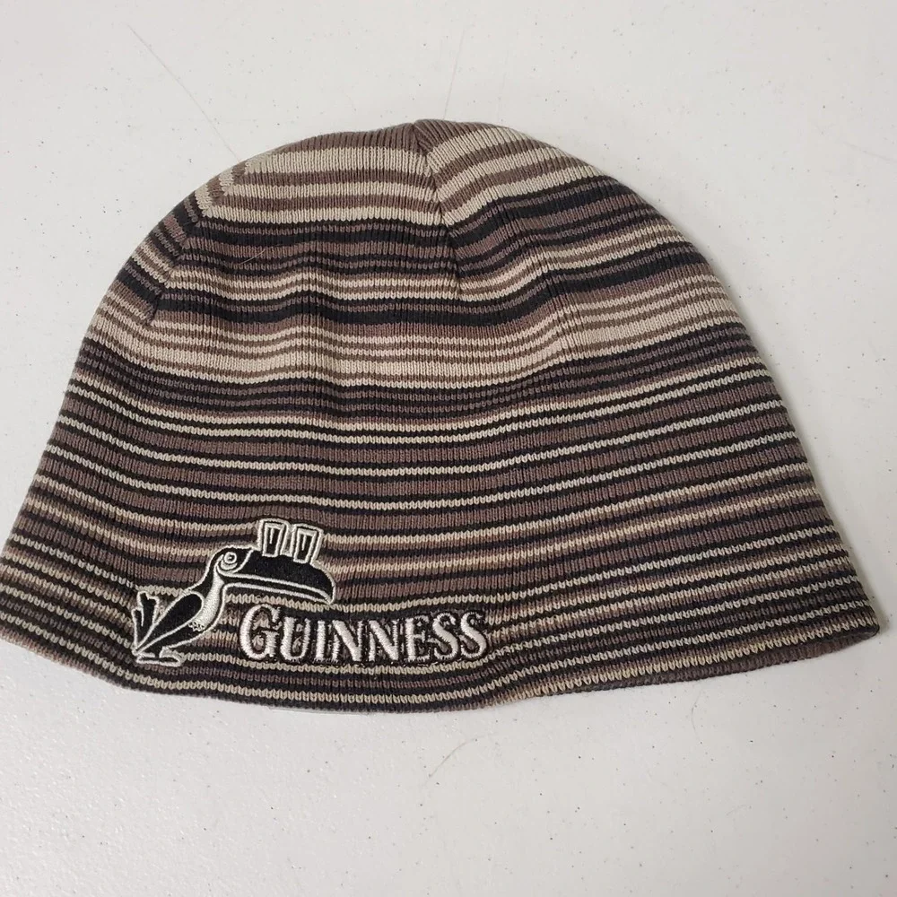 Vintage Guinness Beanie Hat Toucan Mens One Size Cotton Blend Striped Y2K Beer
